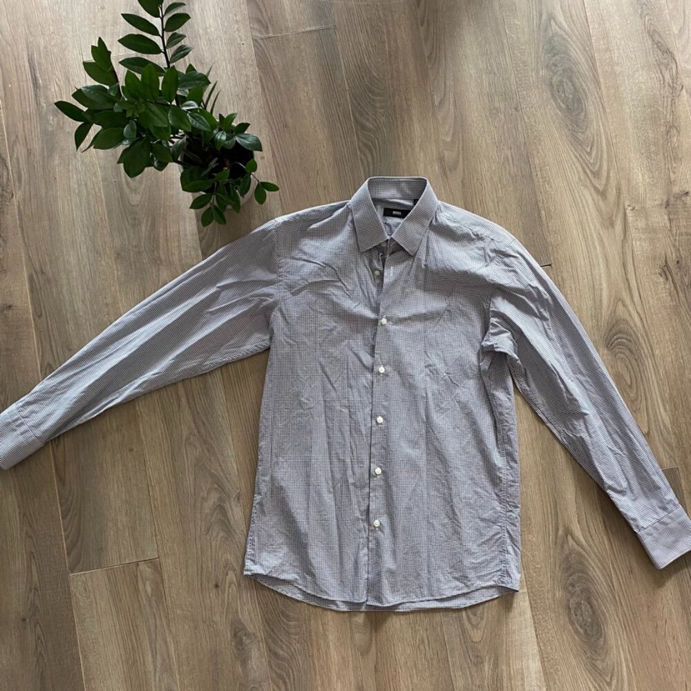 Hugo Boss Check Pattern Button-Down Dress Shirt